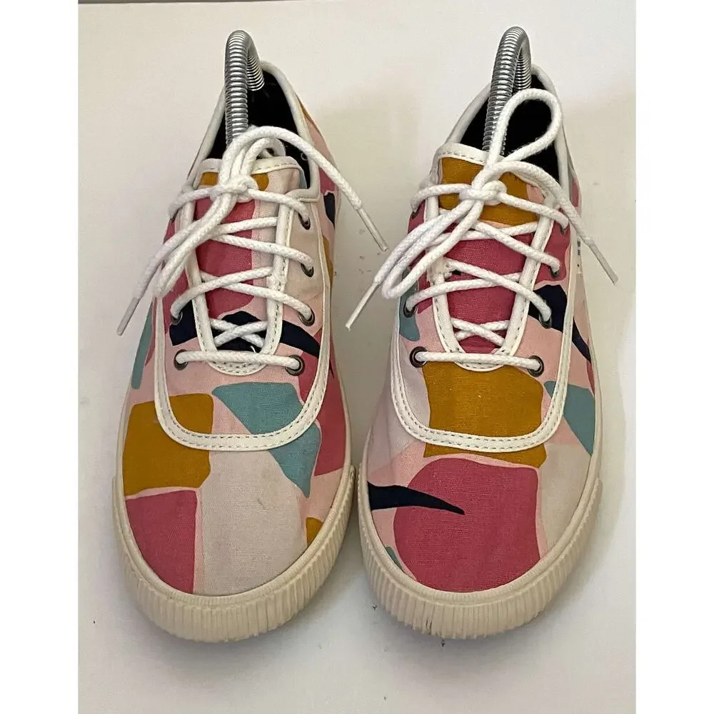 Toms Abstract Modern Art Color Block Canvas Sneaker Pink Size 8